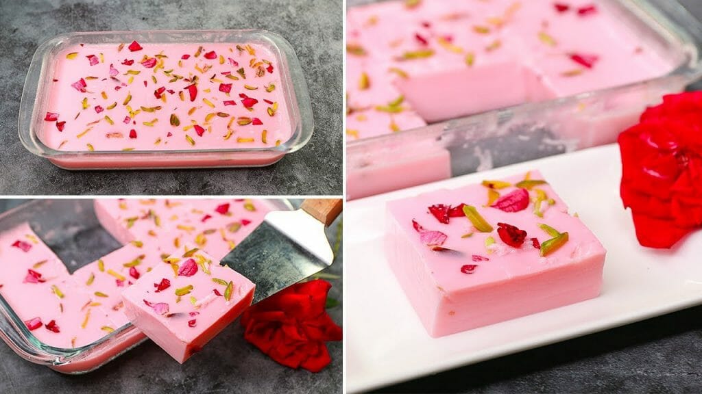Rose Milk Pudding Recipe | No Bake Eggless Milk Pudding ...